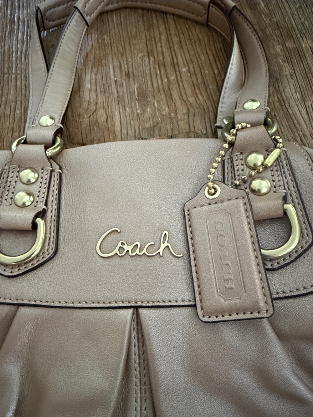 Coach Pebbled Leather Shoulder Satchel in Taupe - Picture 2 of 12